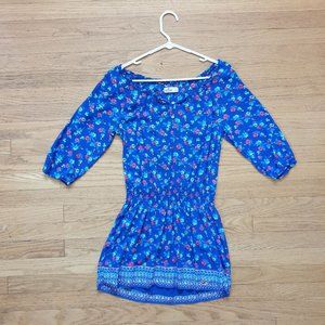 Hollister Women Floral Dress Smocked Waist Tunic Flowers Mini Summer Boho Sleeve